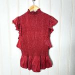 Silk Cinq a Sept Ruffled Turtleneck Top Red Size M Photo 2