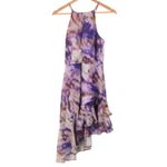 Adelyn Rae Halter Asymmetrical Ruffle Dress Purple Watercolor Chiffon Size XS Photo 3