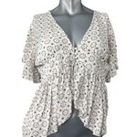 Dizzy Lizzy White Baby Doll Top Crop Large Flutter Sleeve Boho Allover Print Photo 0