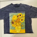 Fifth Sun Y2K  Vincent Van Gogh Sunflowers Graphic T Shirt Crop Top Blue XS BOHO Photo 0