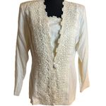 Vintage R&M Richards by Karen Kwong Ivory Lace Appliqué Blazer Top White Size 12P Photo 0