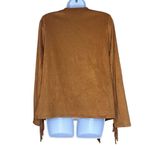 Colleen Lopez Womens Size Small Faux Suede Fringe Jacket Tan Open Front Photo 1