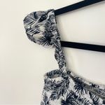 Lulus  Navy Blue & White Tropical Print Smocked Off Shoulder Crop Top Size Medium Photo 4