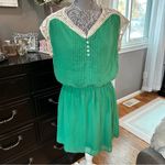 Miami  Green Crochet Trim Boho Peasant Dress Size M Cottagecore Chic Photo 1
