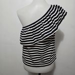 J.Crew Navy Muslin Striped Ruffled One Shoulder Top Size Small Photo 5