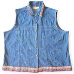 Casey & Max Embroidered Denim 100% Cotton Vest with Colorful Trim Size‎ XL Blue Photo 0