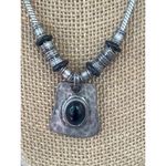 Chico's Silver Tone Snake Chain Necklace Black Stone Pendant Adj 16" + 2.5" Photo 2