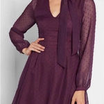 Modcloth  Burgundy Swiss Dot Chiffon Sheer Sleeve Dress Neckbow Size 2 Photo 0