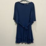 Ralph Lauren Lauren Cocktail Dress Mandie Navy Blue Ruffled Knee-Length Sz 14 Photo 1