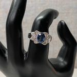 Sterling Silver 925 Oval Blue Sapphire Diamond Halo Elegant Engagement Ring Photo 0