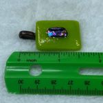 Art Glass Rectangle Shape Green Shade Pendant for Necklace Iridescent Center Photo 7