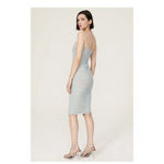 Nookie Bodycon Dress Size XL Midi Blue Nude Tube Ruched Mesh Corset Sheath Zip Photo 1