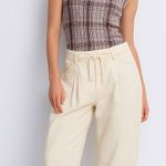 LIONESS Slouchy White Twill Pleated Drawcord Waist Wide-Leg Pants Size S Photo 0