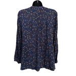 Old Navy  Navy/Multi Floral/Paisley Long Sleeve Tie/Tassel Neck Blouse Sz‎ Small Photo 4