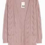 SO  “Cloud Yarn” Pointelle Knit Open Front Cardigan, Dusty Lilac, Large, NWT Photo 0