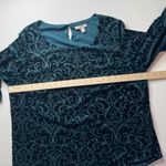 Dress Barn  Velvet Burnout Damask Print Top Size 2X Teal 3/4 Sleeve Boho Holiday‎ Photo 8