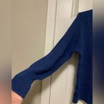 Akini  Royal Blue Crew Neck Ribbed Knit Merino Wool Blend Bishop Sleeve Sweater Photo 4