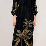 Farm Rio NWOT  Maxi Dress Size S Black Print Puff Sleeves Plant Short Sleeve Photo 0