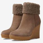 Ralph Lauren Lauren Tan Leather Wedge Booties 9.5 Faux Fur Trim Ankle Boots Photo 0