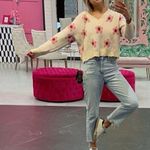 Altar'd State Pink Flower Sweater Photo 0