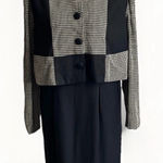 Vintage 80s Gemini II Dress Black Cream Check ILGWU USA Suit Midi Size Medium Photo 0