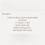 Driftwood Women’s Size 26 Goldie Denim Jean Cut Off Shorts Raw Hem Photo 2