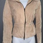 Arden B Designer Leather Bomber Vintage Jacket Tan Beige Coat Womens size Small Photo 3