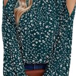 NEW Dark Green with Dainty Ivory Floral Print Cold Shoulder Long Sleeve Blouse Size XL Photo 2