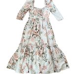 Cara Cara Women’s Blue Hill Trellis Floral Ivory Linen White Midi Dress Size 6 Photo 5