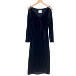 Dion‎ Lee Elegant Navy Silk Velvet Cold Shoulder 3/4 Sleeve Midi Wrap Dress 10 Blue Photo 2