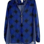 Halo Boho Sheer Top Blue Mixed Pattern High Low Long Sleeve Whimsical Size M Size M Photo 0
