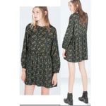 ZARA  Long Sleeve Paisley Print Babydoll Puff Sleeve Mini Dress Lined XS Green Photo 11