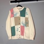 Blair  Button Front Sweatshirt Cardigan Jacket Cream Green Pink Embroidered M Photo 2