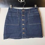 True Craft 🏷️  Juniors Dark Denim Stretch Mini Skirt 5 EUC Button-Front Photo 0