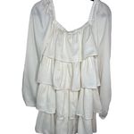 We Wore What tiered long sleeve mini dress crinkle chiffon ze1 ivory white xsmall Photo 4
