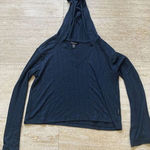 Athleta  Womens Blue & Black Steady State‎ Cropped Ribbed Hoodie Sweater Size S Photo 0