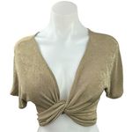 12th Tribe NEW Tan Twist Front Plunging Neck Tie Waist Short Sleeve Crop Top S Photo 0