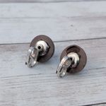 Vintage Clip On Earrings Dark Brown Domed Circle Retro Photo 4