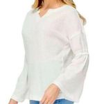 Baea Womens White Waffle Knit Thermal Flare Tiered Bell Sleeve Blouse Photo 0