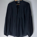 Joie  Tie Neck Keyhole Silk Ballon Sleeve Blouse Black Pleated Small Photo 0