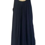 Nina Leonard Navy Blue Gold Trim Sleeveless Chic Swing Dress Women Sz M Photo 1