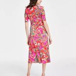 MSK Vibrant Multicolor Printed Collared Short Sleeve Midi Dress Size Large Pink Photo 1