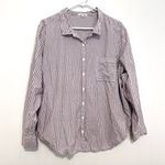 Maurice's  Striped 90s Prep Button Up Shirt Purple White Long Sleeve Button Down Photo 1