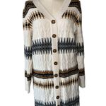 Lucky Brand NWT   Geometric Cardigan Sweater Dress In Cream/black /Tan 1X Photo 2