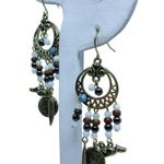 Bohemian Drop Dangle Hematite Wooden Beads Turquoise Goldtone Boho Earrings Photo 1