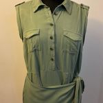 4. New York & Co Sleeveless Button Front Utility Shirt Dress Size Large Green Photo 2