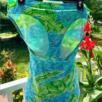 Lilly Pulitzer  Blue Green Tropical Leaf Print Halter Tankini Top – Size Large Photo 0