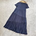 NWOT Saint+Sofia Greenwich Asymmetric Short Sleeve Maxi Dress Flowy Navy Blue Size 10 Photo 3