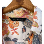ZARA  Womans Size Small Cream And Peach Floral‎ Oversized Collared Blouse​​ Photo 6