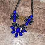 Womens Embellished Crystal Gemstone Clasp Chain Statement Necklace Blue Cobalt G Gray Photo 3